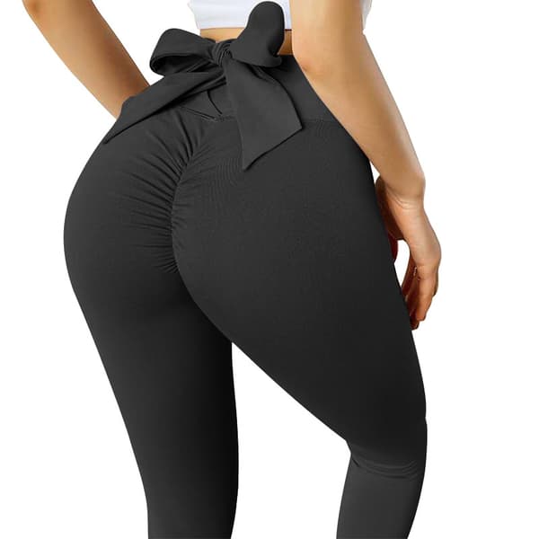 INF Högmidjade svarta yogabyxor med rosettdetalj S