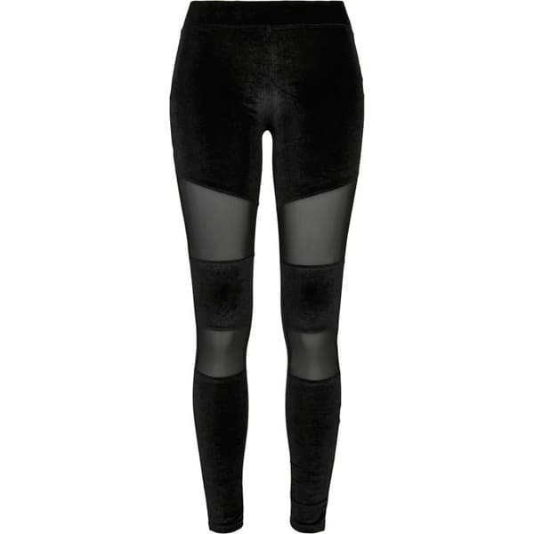 Damleggings - Urban Classics - Velvet Tech Mesh - Stretchvelour - Transparent nät - Elastisk passform