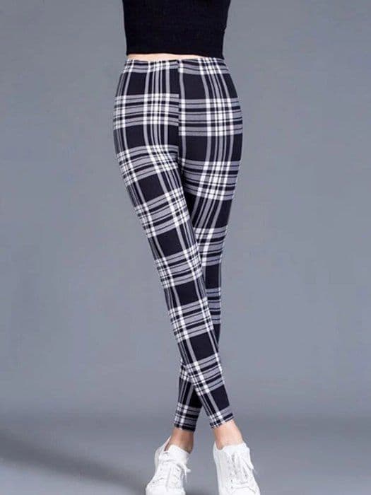 Toxic HAKCI-Träningsleggings för kvinnor, blyertbyxor, rutigt mönster, sexiga, slimmade, push-up, elastisk midja - Houndstooth