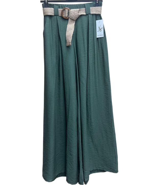 Agélii Fashion - Flytande utsvängda byxor med stråbälte - flera färger - one size 36-42