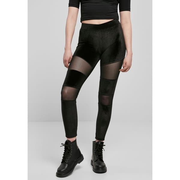Damleggings - Urban Classics - Velvet Tech Mesh - Stretchvelour - Transparent nät - Elastisk passform