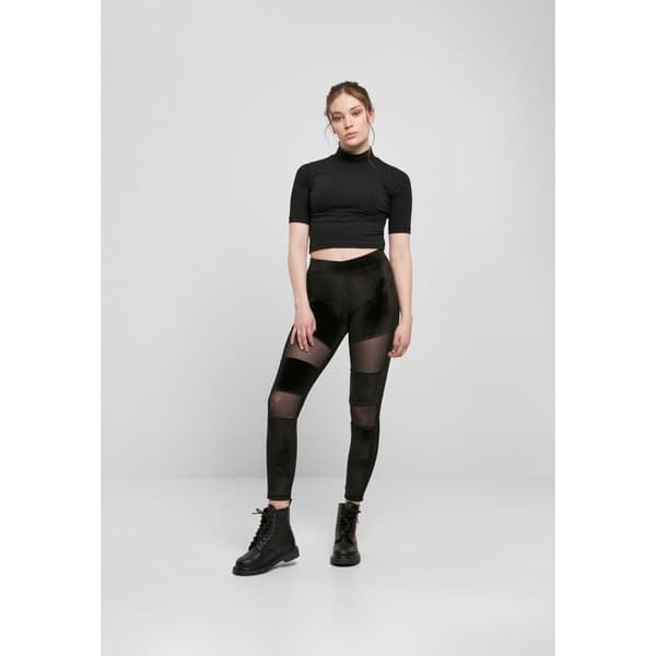 Damleggings - Urban Classics - Velvet Tech Mesh - Stretchvelour - Transparent nät - Elastisk passform