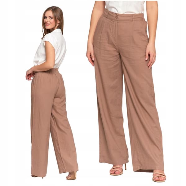 Eleganta linnebyxor med hög midja, vida, trendiga, MORAJ 3XL