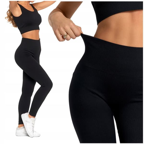 Damsportleggings med hög midja, ribbad, bekväm MORAJ S/M