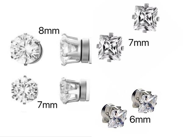 2 par Magnet örhängen med stenar, 7mm