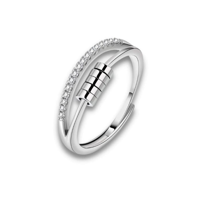 Elegant S925 Sterling Silver S925 Roterbar Fidget Ring med Kubisk Zirkonia Anti Stress Rogivande Silver