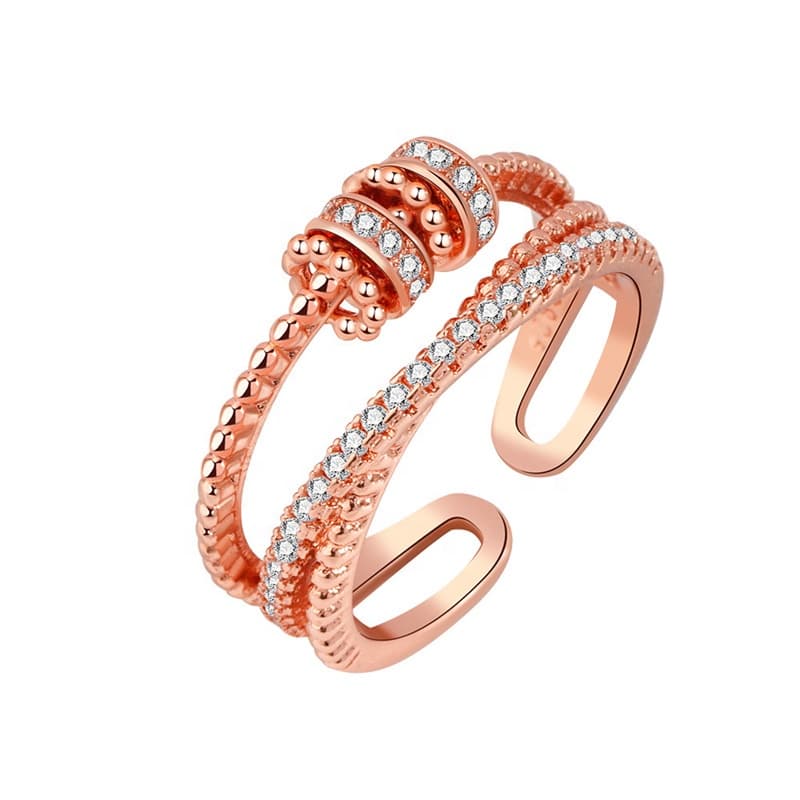 Anti Stress Ring Sterling Silver Roterande Kubisk Zirkonia Rose