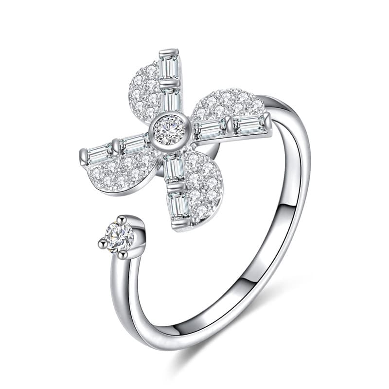 Anti Stress Ring Kubisk Zirkonia Roterande Vindsnurra Sterling Silver S925