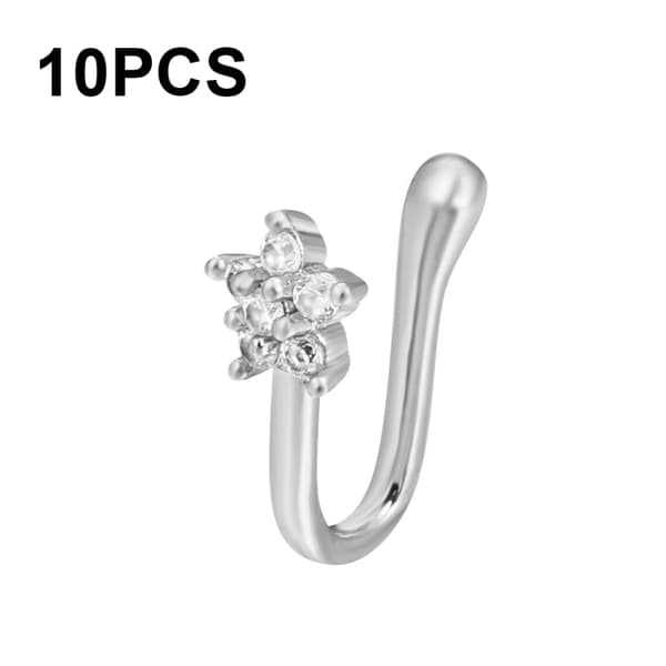 10 PCS U-shaped Nose Clip Copper Inlaid With Zircon Nose Decoration, Color: G-250 Silver