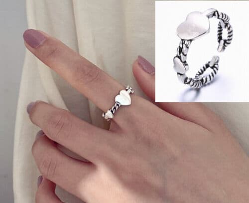 Heart 925 Sterling Silver Adjustable Band Thumb Rings Womens Girl Jewellery Gift