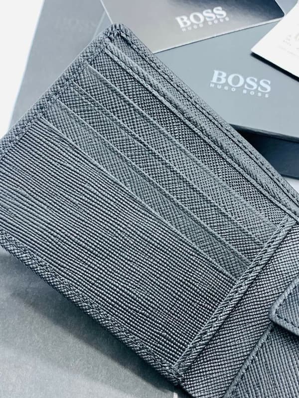 HUGO BOSS TIMELESS 4 CC COIN GENUINE MEN'S BLACK LEATHER WALLET