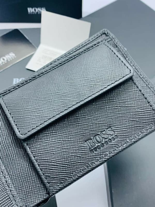 HUGO BOSS TIMELESS 4 CC COIN GENUINE MEN'S BLACK LEATHER WALLET