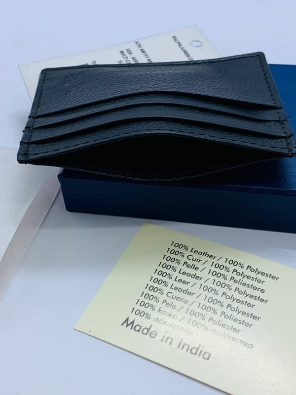 POLO RALPH LAUREN 7 SLOT BLACK PEBBLED LEATHER MENS CARDHOLDER