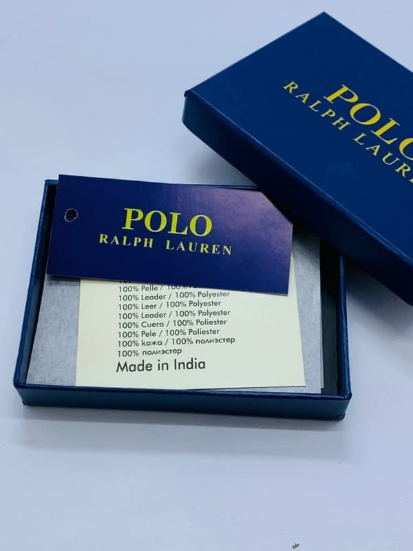 POLO RALPH LAUREN 7 SLOT BLACK PEBBLED LEATHER MENS CARDHOLDER