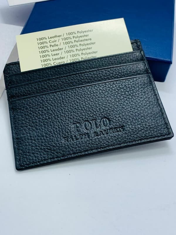 POLO RALPH LAUREN 7 SLOT BLACK PEBBLED LEATHER MENS CARDHOLDER