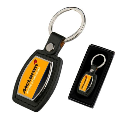 MCLAREN  KEYRING applied tech yellow PU LEATHER METAL CHROME KEY RING FOB