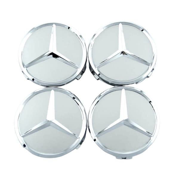 Silver Mercedes Benz Wheel Center Caps Hub Badges 75mm 4 PCS For A B C E S G CLASS CLA CLS SLK ML AMG
