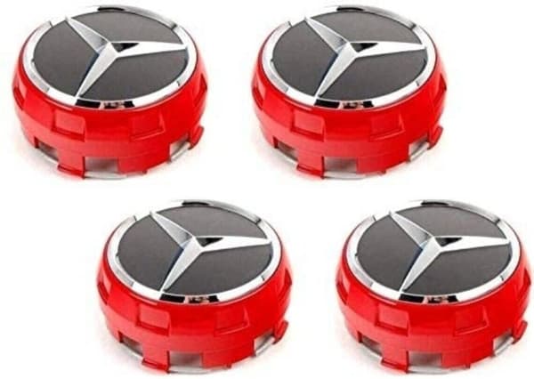 AMG RED  Mercedes Benz Alloy Badges Wheel Center Caps 75mm Set of 4