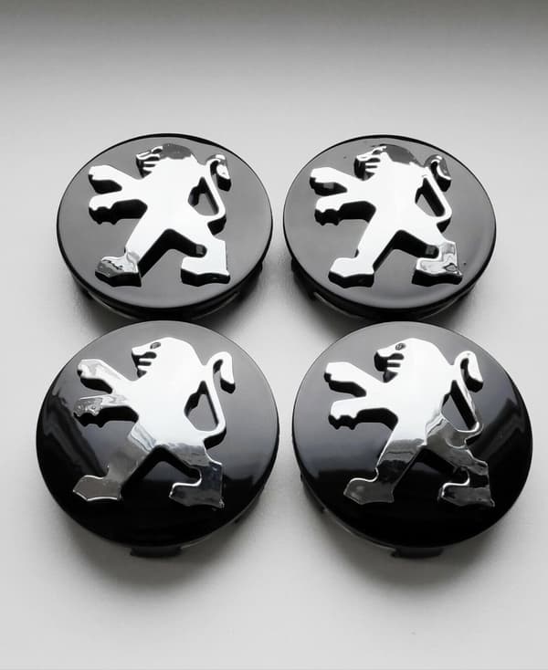 PEUGEOT BLACK WHEEL ALLOY CENTRE CAPS SET OF 4 60mm 106 107 206 207 306 307 HUB Emblem Badge