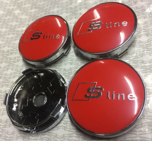 4x Audi Sline S-Line Alloy Wheel Hub Centre Cap Set Center Caps Red/Silver 60mm