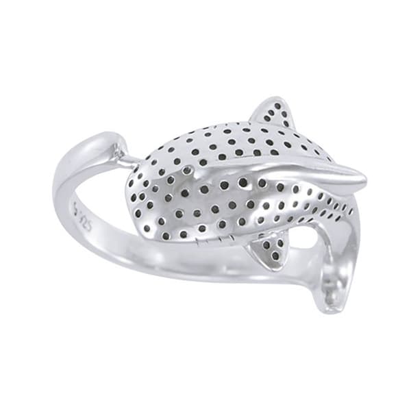 Dive Silver Whale Shark Ring Hopeinen 8