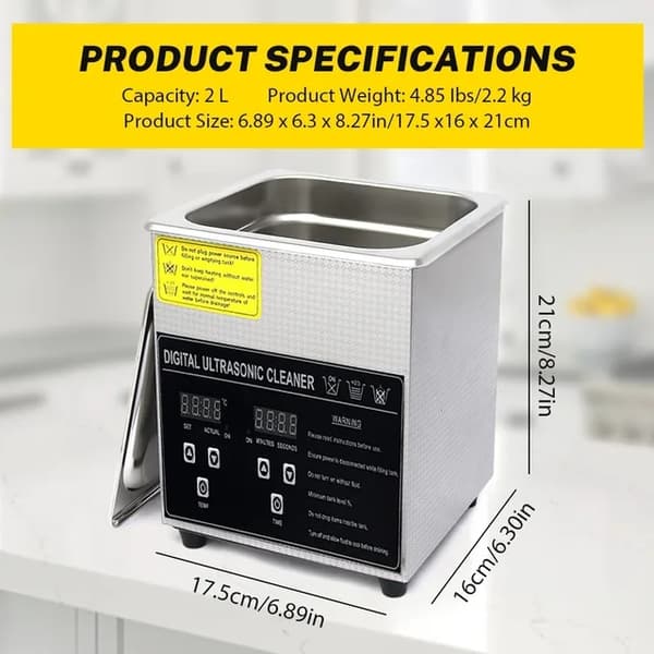 Ultrasonic-puhdistin, ruostumaton teräs, kannettava, 2L, EU