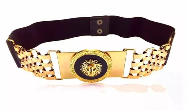Womens Gold Hollow Lion Bucket Metal Elastic Stretch Waistband Wide Belt Gift UK
