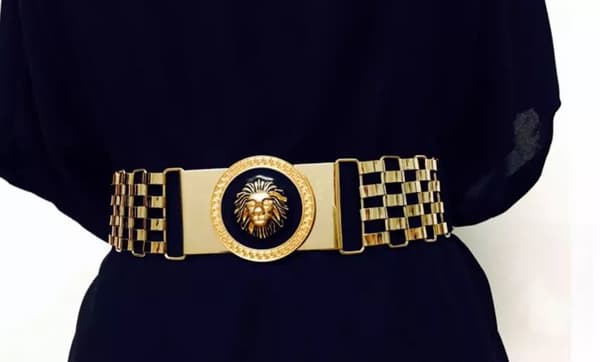 Womens Gold Hollow Lion Bucket Metal Elastic Stretch Waistband Wide Belt Gift UK