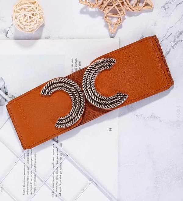 Women Ladies Gold X Wide Fashion Brown Cinch Waist Belt Elastic Stretch Gift UK