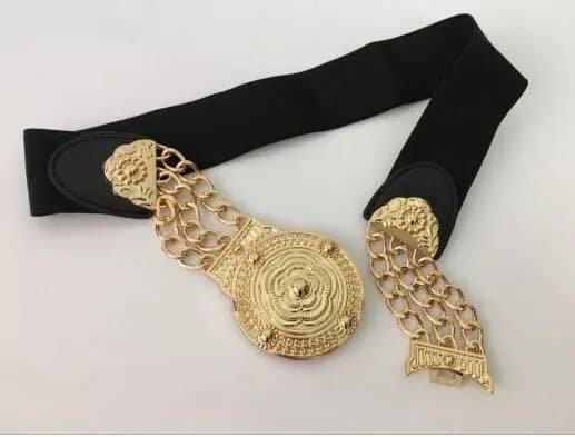 Vintage  Womens Gold Flower Metal Elastic Stretch Waistband Wide Belts Buckle UK