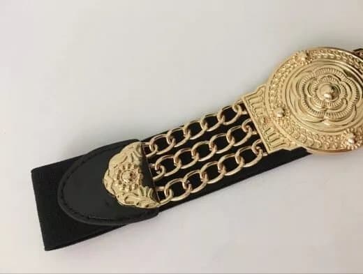 Vintage  Womens Gold Flower Metal Elastic Stretch Waistband Wide Belts Buckle UK