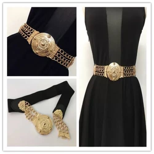 Vintage  Womens Gold Flower Metal Elastic Stretch Waistband Wide Belts Buckle UK