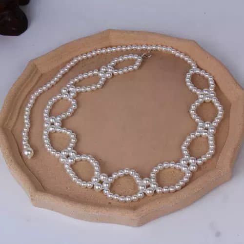 Clover Pearl Elastic Skinny Waist Chain Belt Women Dress Stretchable Waistband