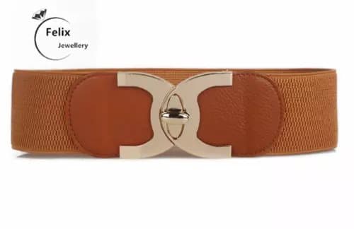 Women Ladies Fashion Gold CC Brown Cinch Wide Waist Belt Elastic Stretch Gift UK