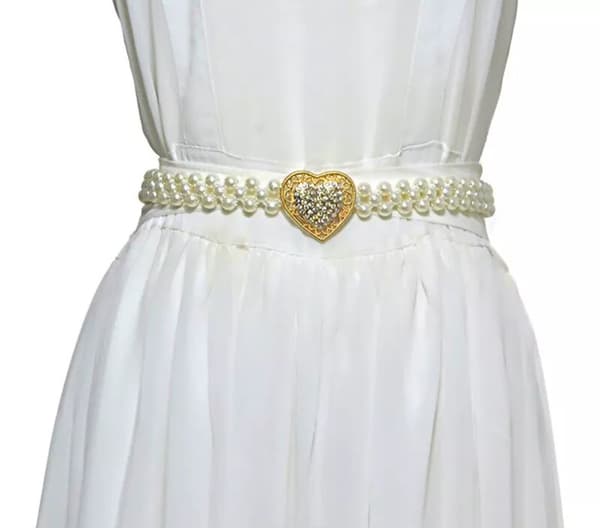 Women Heart Pearl Waist Chain Belt Adjustable Gold Row Girl Charm Waistband UK