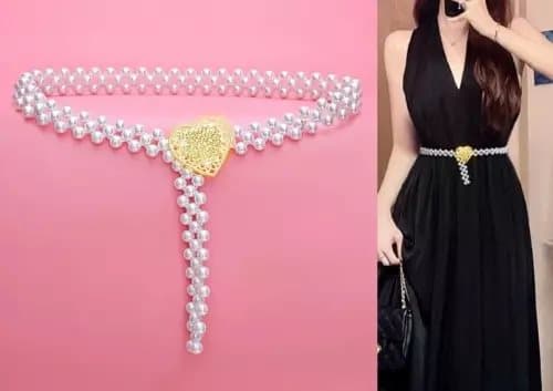 Women Heart Pearl Waist Chain Belt  Adjustable Gold Row Girl Charm Waistband UK