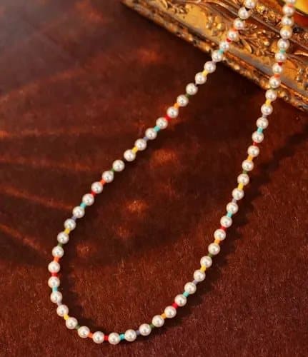 Faux Rainbow Pearl Choker Cream Necklace Chain Wedding Bride Women Gift Birthday