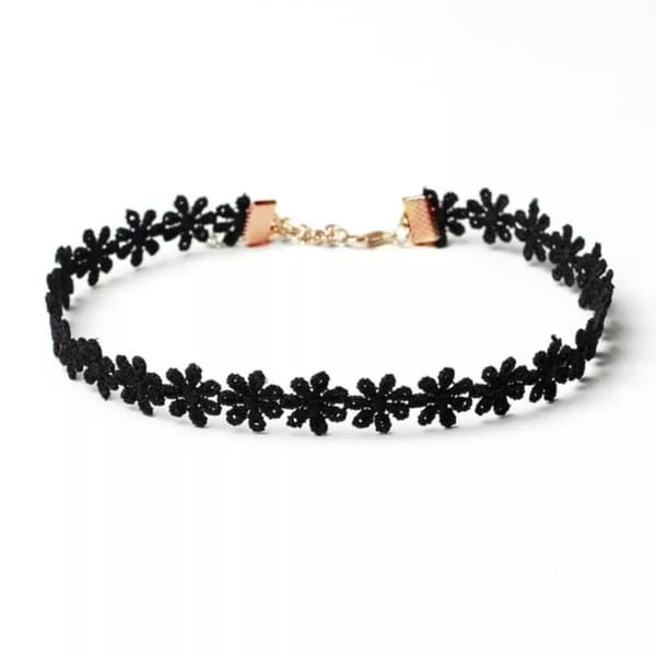 Black Daisy Choker Necklace Adjustable Gothic Tattoo Retro Lace Party Jewellery