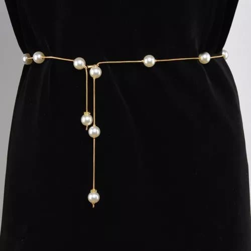 Pearl Ladies Waist Belt Fashion Gold Chain Belt Charm for Women Girls Dress