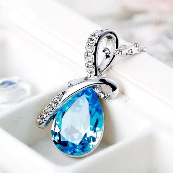 925 Sterling Silver Angel Water drop Pendant Chain Necklace Women Jewellery Gift