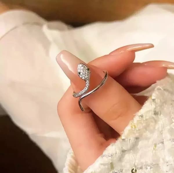Retro Vintage Crystal Snake Adjustable Ring 925 Silver Women Men Jewellery Gifts