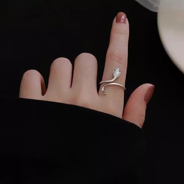 Retro Vintage Crystal Snake Adjustable Ring 925 Silver Women Men Jewellery Gifts