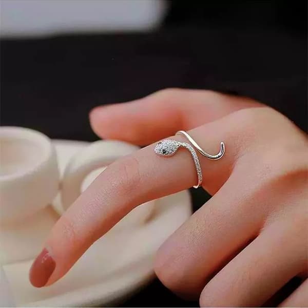 Retro Vintage Crystal Snake Adjustable Ring 925 Silver Women Men Jewellery Gifts
