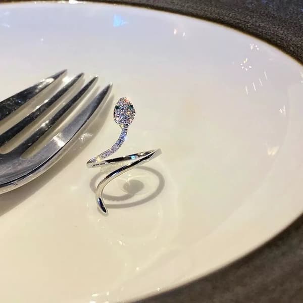 Retro Vintage Crystal Snake Adjustable Ring 925 Silver Women Men Jewellery Gifts