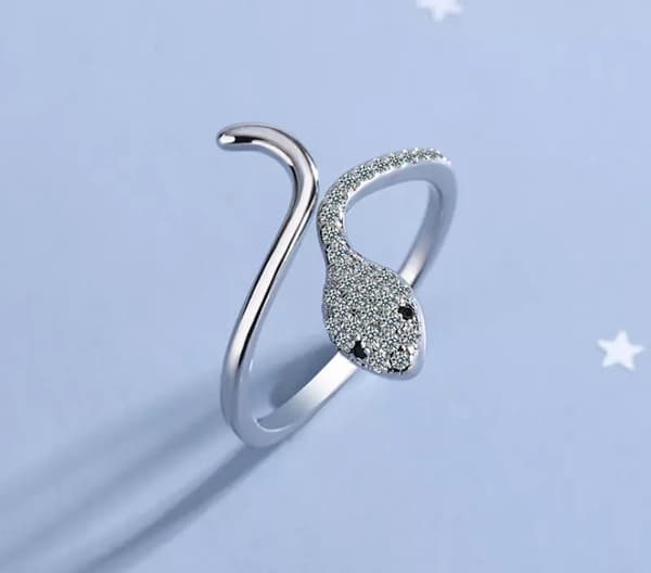 Retro Vintage Crystal Snake Adjustable Ring 925 Silver Women Men Jewellery Gifts