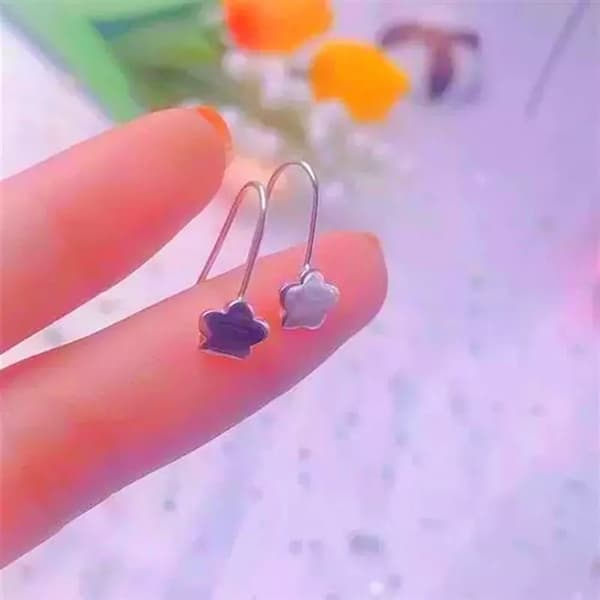 Glossy Flower Dangle 925 Sterling Silver Hook Earring Jewellery Women Girl Gift