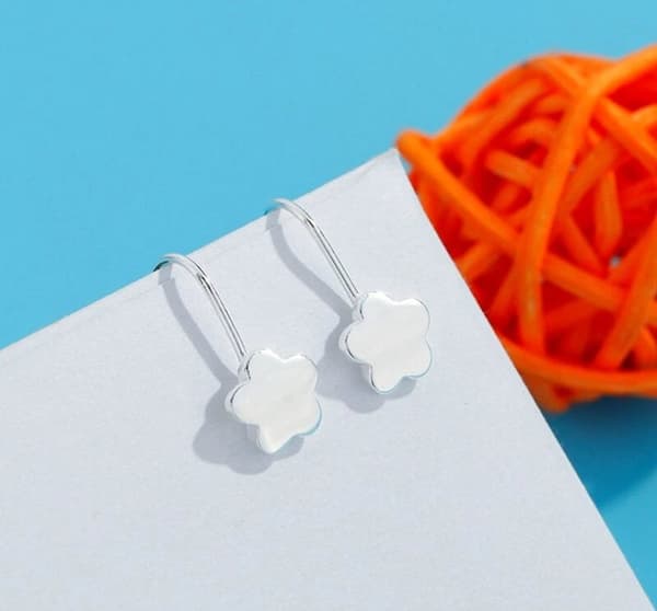 Glossy Flower Dangle 925 Sterling Silver Hook Earring Jewellery Women Girl Gift