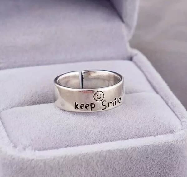 Vintage 925 Sterling Silver PLT Smile Face Adjustable Ring Womens Jewellery Gift