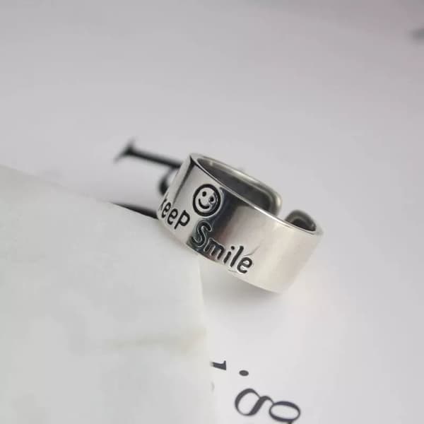 Vintage 925 Sterling Silver PLT Smile Face Adjustable Ring Womens Jewellery Gift