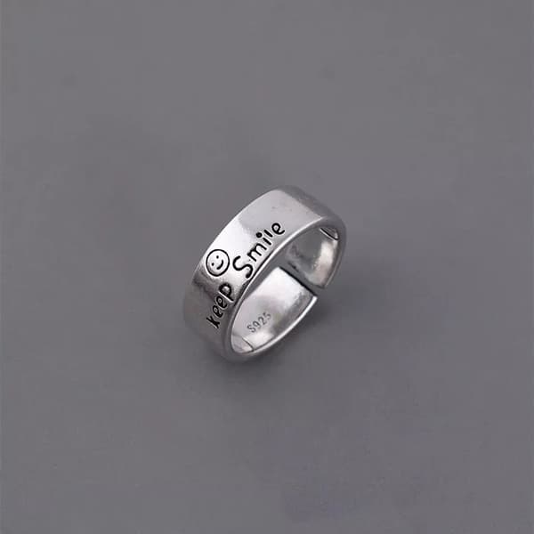 Vintage 925 Sterling Silver PLT Smile Face Adjustable Ring Womens Jewellery Gift